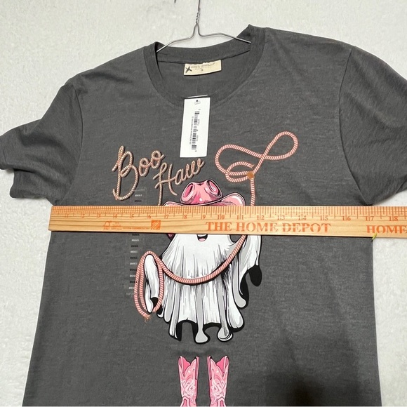 SIMPLY SOUTHERN Womens Tshirt Halloween Boo Haw Ghost Gray Size Small - Picture 7 of 7
